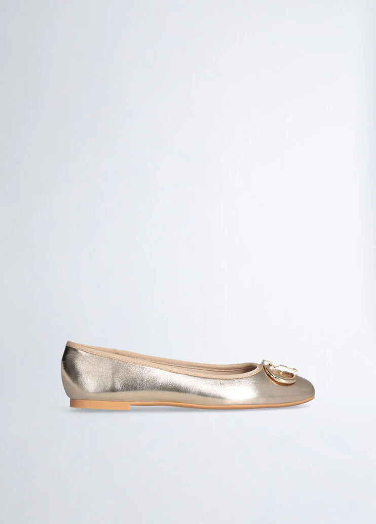 Metallic-effect leather ballet flats