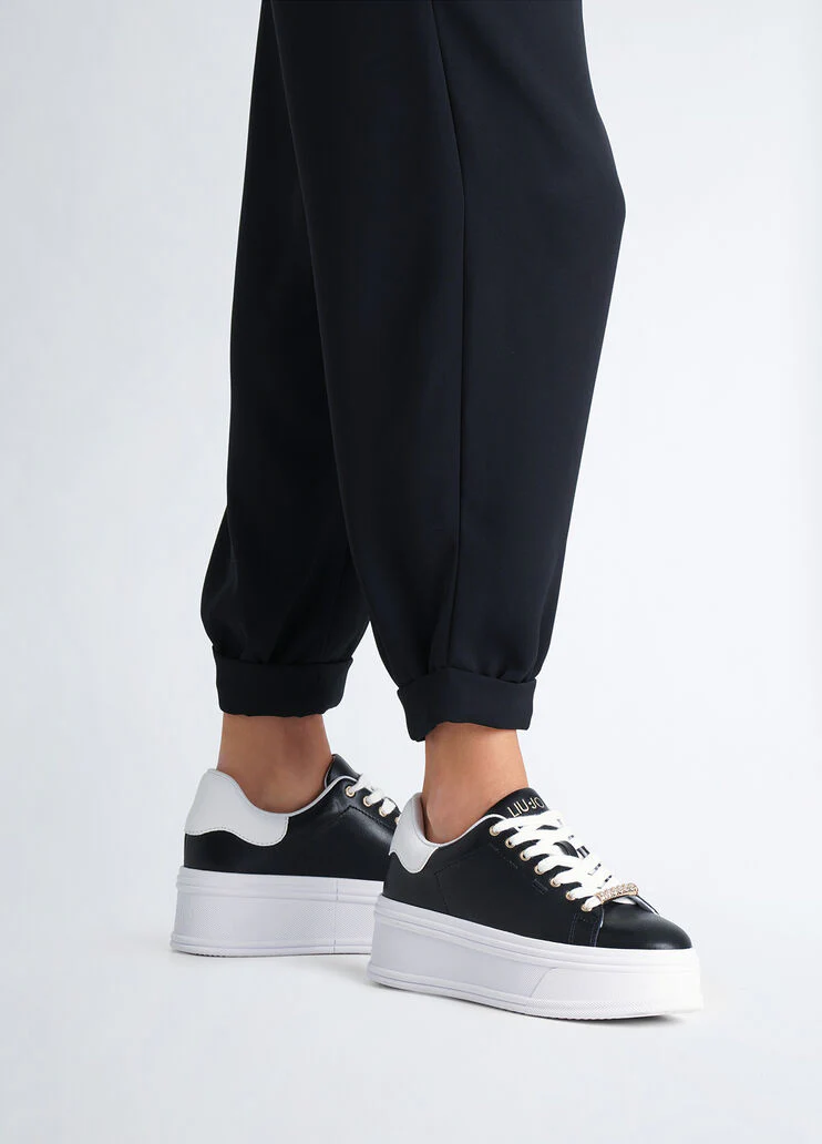 Black leather platform sneakers