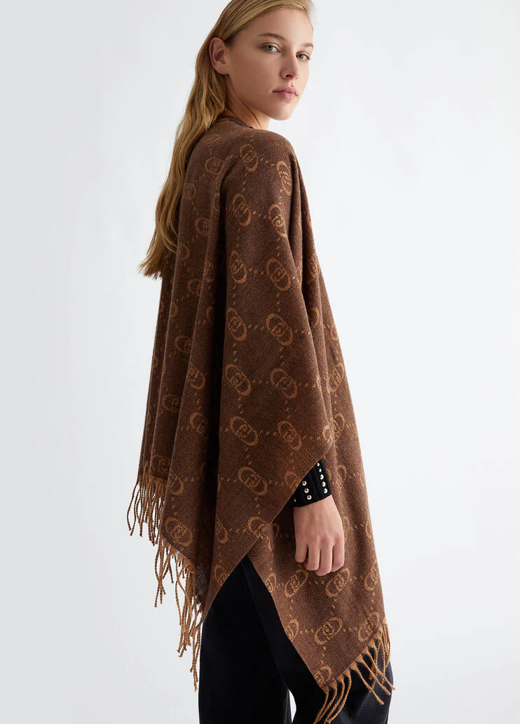 Poncho with jacquard monogram logo