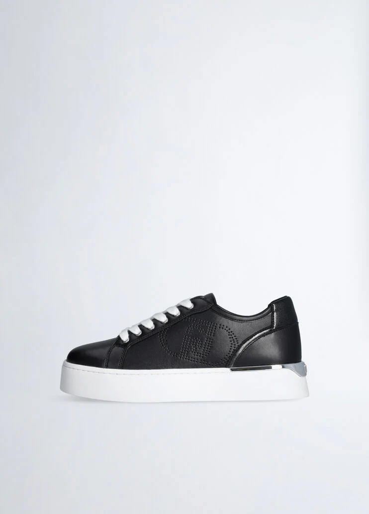 Leather sneakers with openwork logo