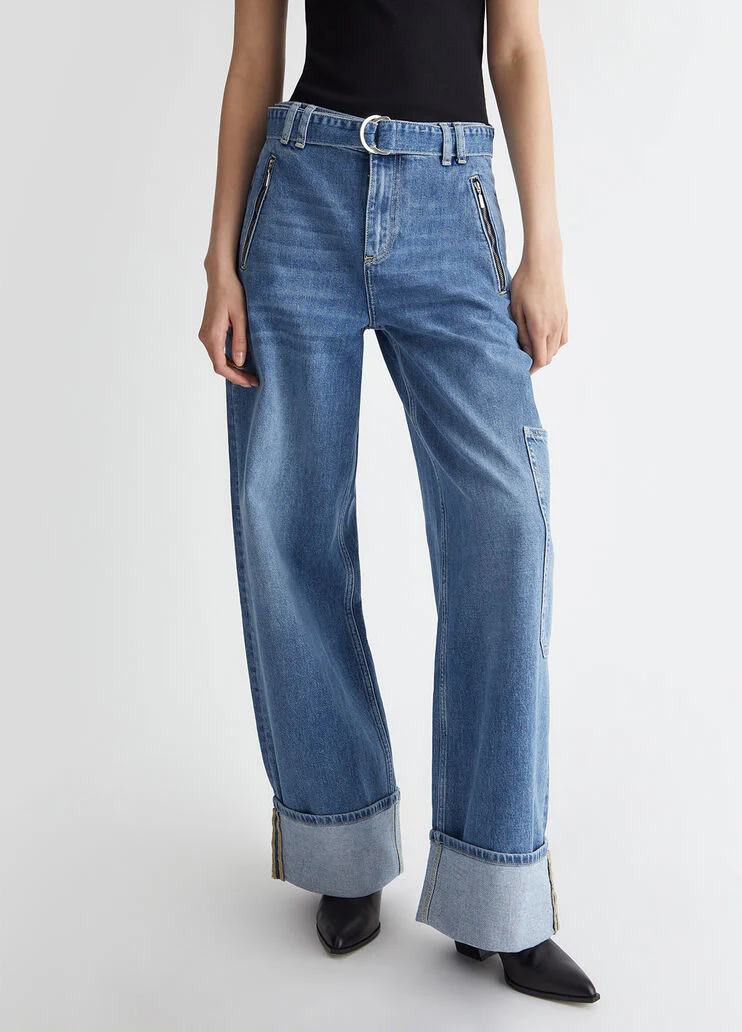 Flared cargo jeans with belt