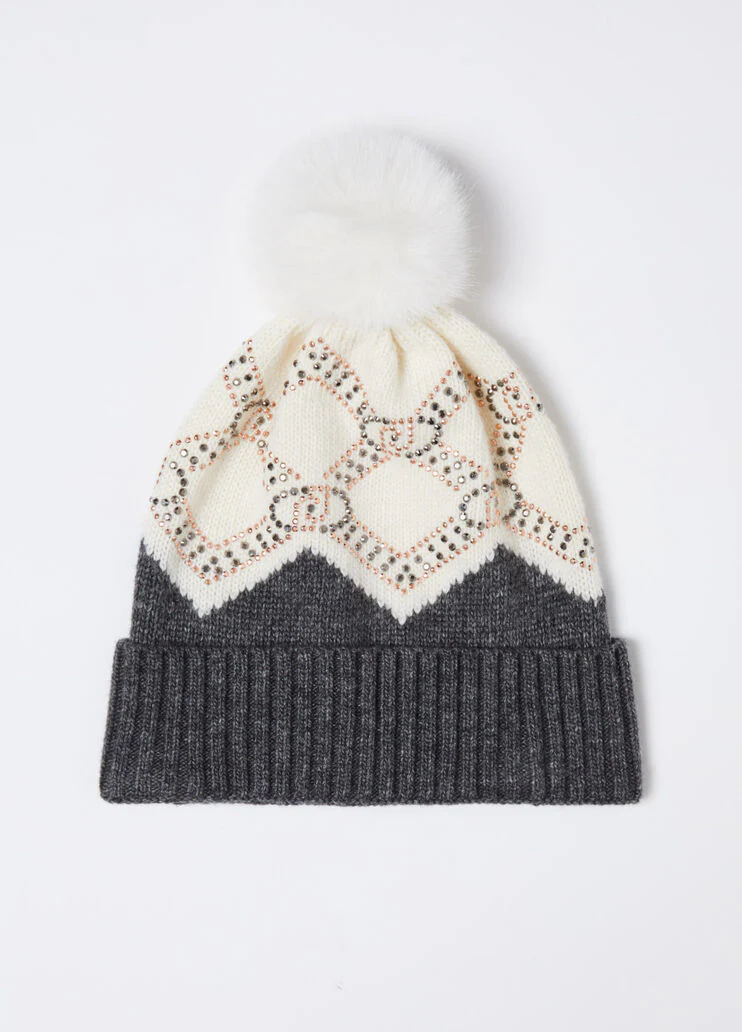 Wool-blend hat with pom-poms