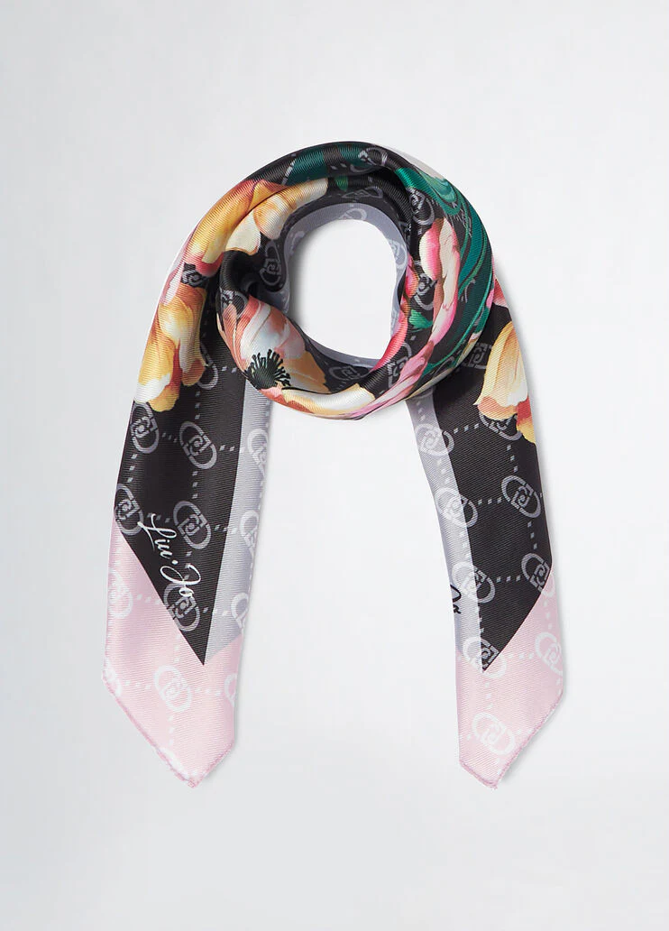 Grey foulard with floral corner