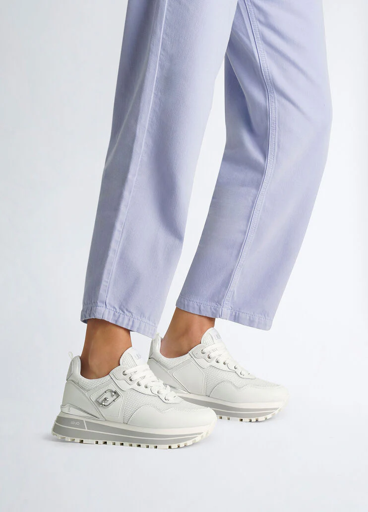 Leather and mesh platform sneakers