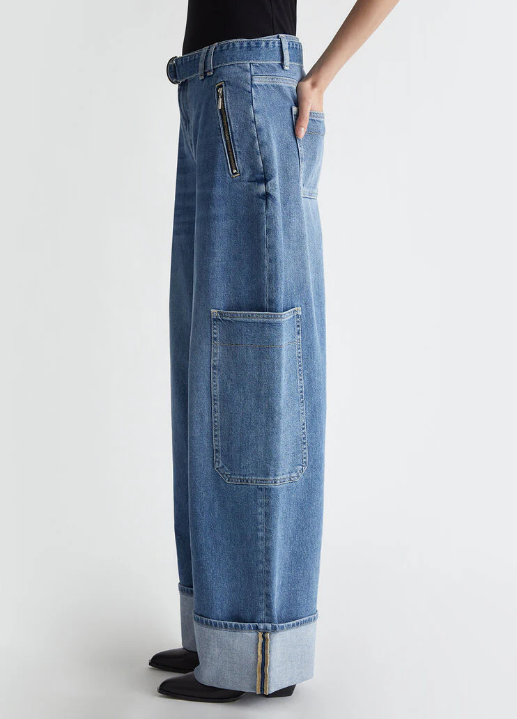 Flared cargo jeans with belt