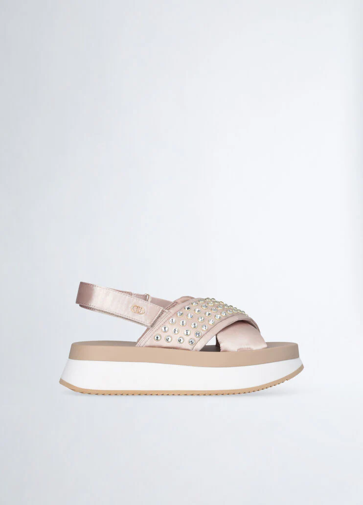 Platform sandals with jewel studs