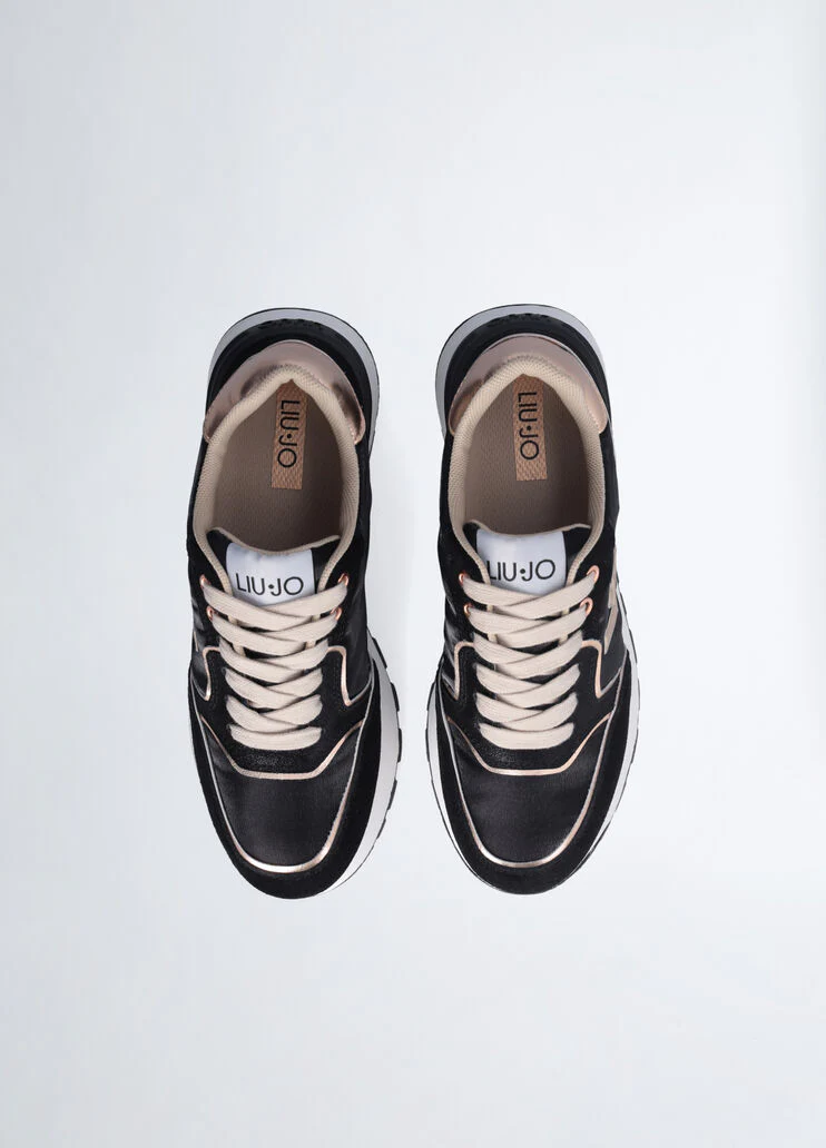 Suede and shiny nylon platform sneakers