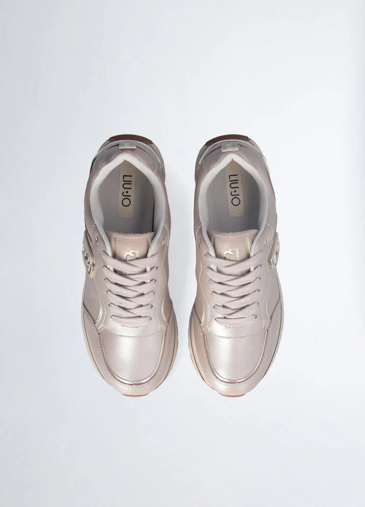 White metallic-effect leather sneakers
