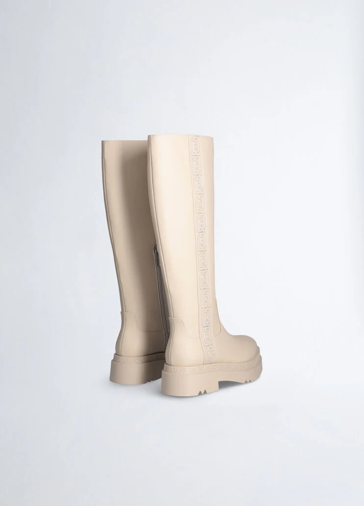 Beige platform boots with logo