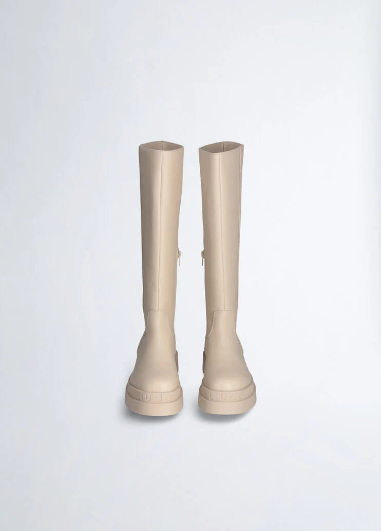 Beige platform boots with logo