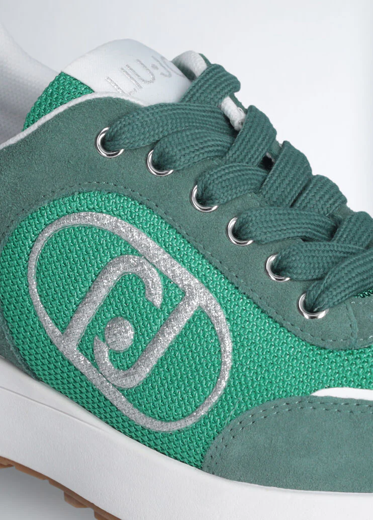 Suede and brighty mesh running shoes