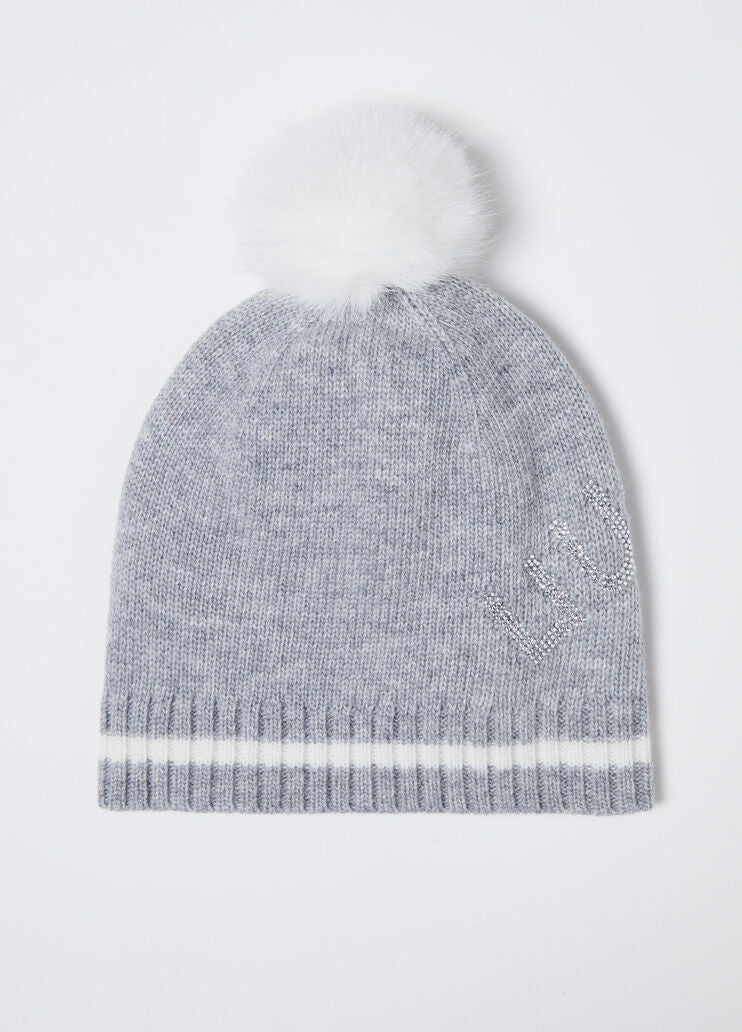 Wool-blend hat with pom-poms
