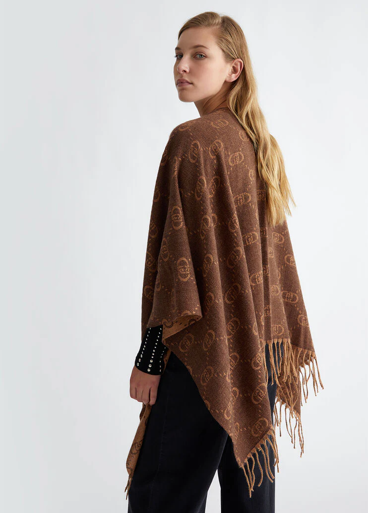 Poncho with jacquard monogram logo