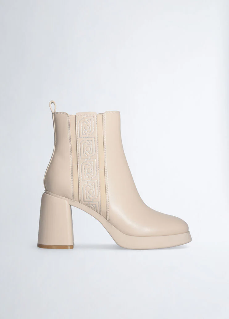 Beige ankle boots with logo