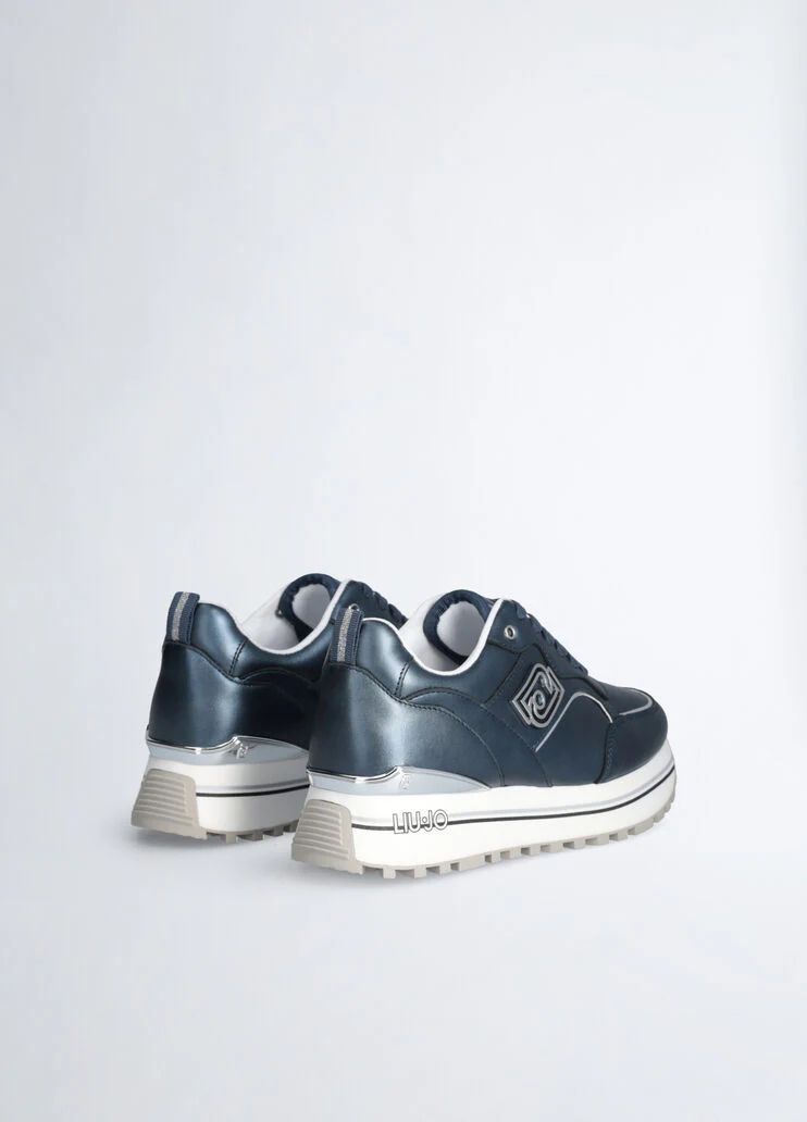 Blue metallic-effect leather platform sneakers