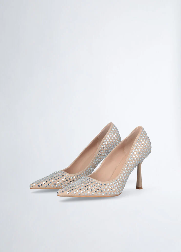 Nude court shoes with all-over rhinestones
