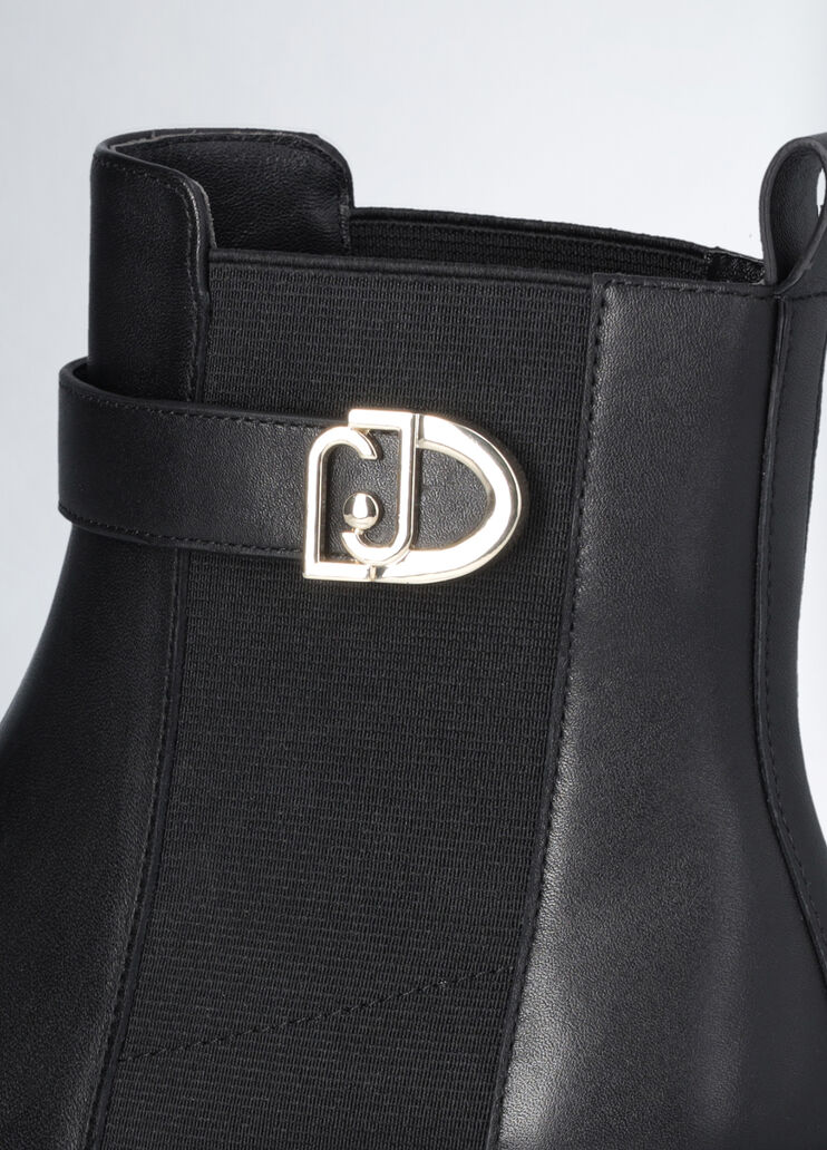 Black leather ankle boots with logo