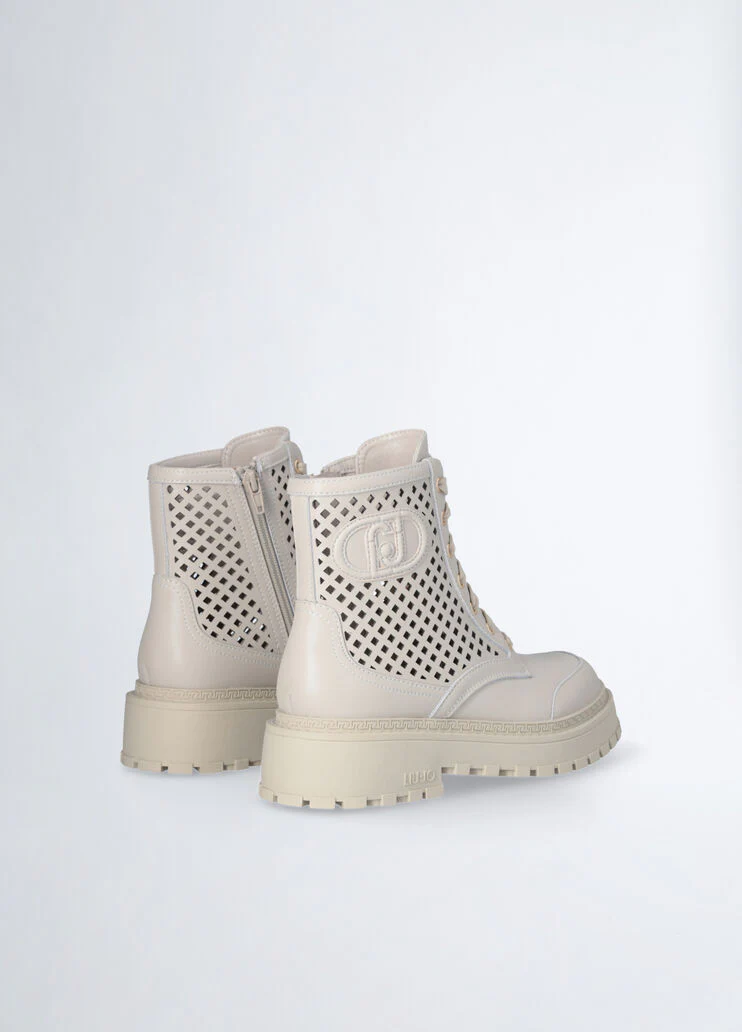 Perforated leather combat boots