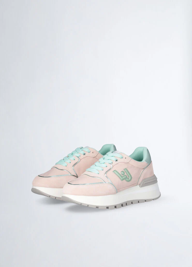 Platform sneakers in suede and nylon