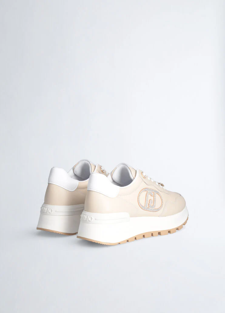 Leather sneakers with jewel logo
