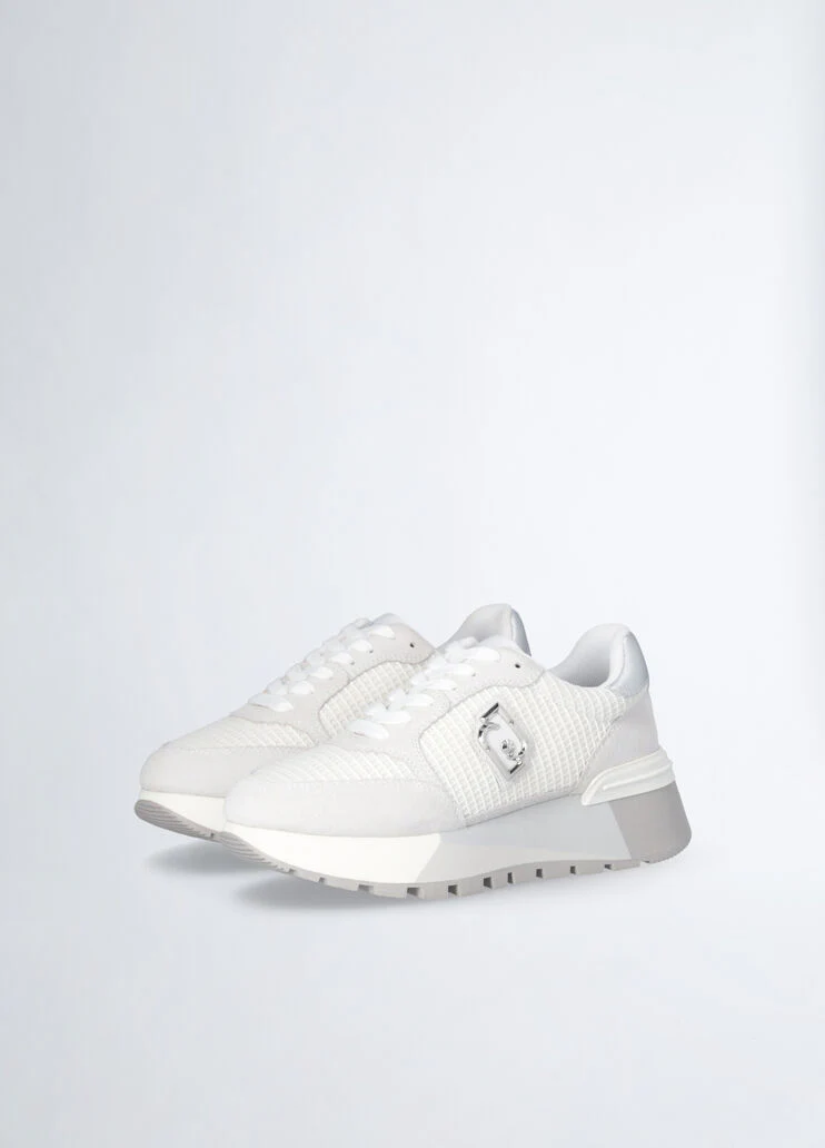 Suede and mesh platform sneakers