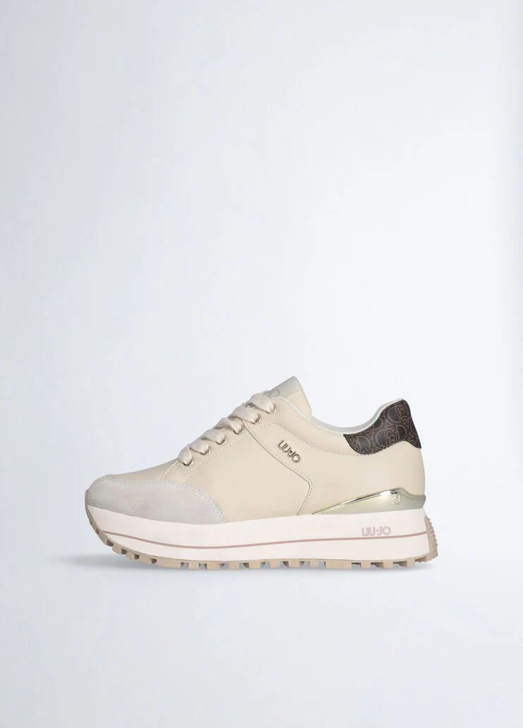 Beige leather platform sneakers