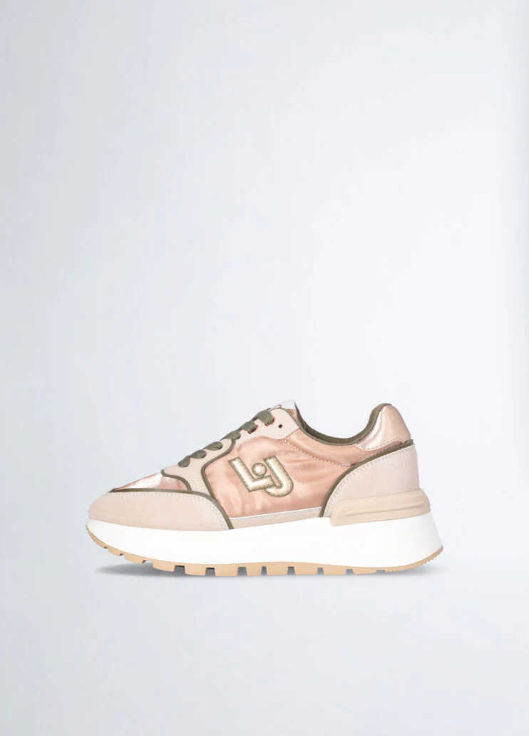 Suede and shiny nylon sneakers