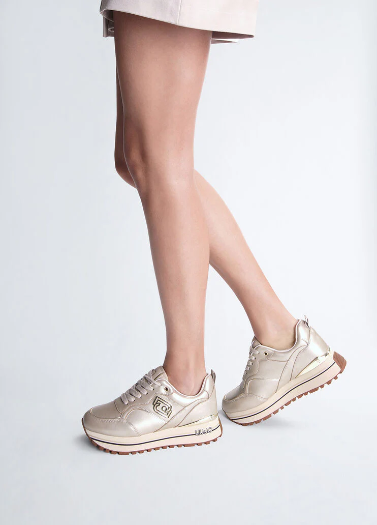White metallic-effect leather sneakers