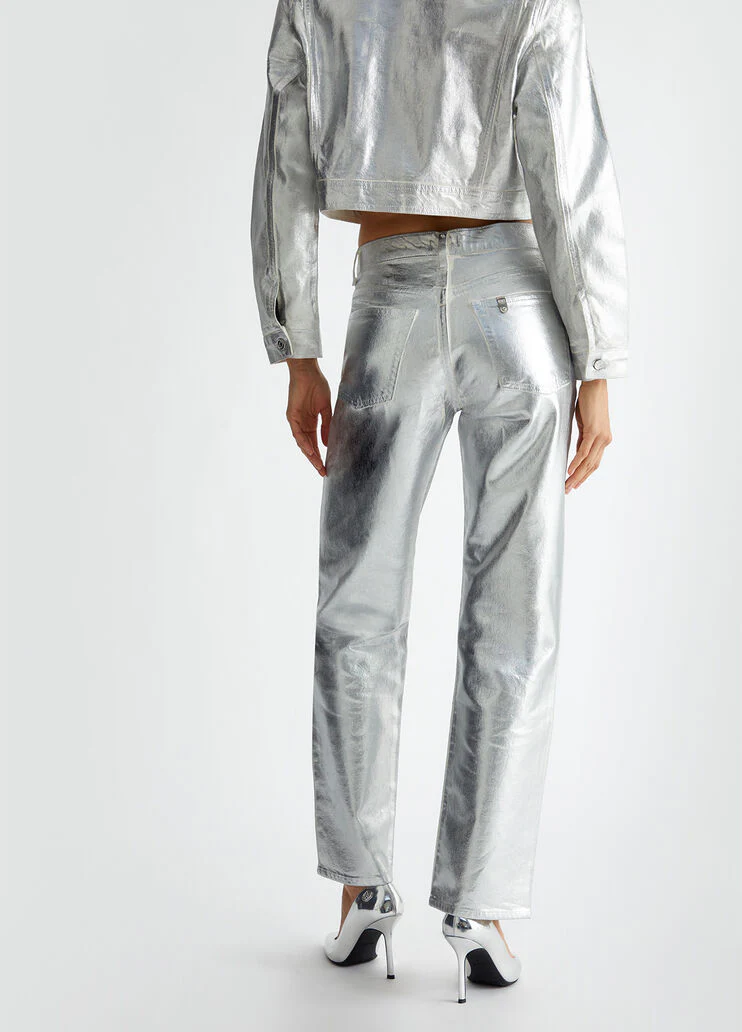 Foil-effect straight-leg jeans