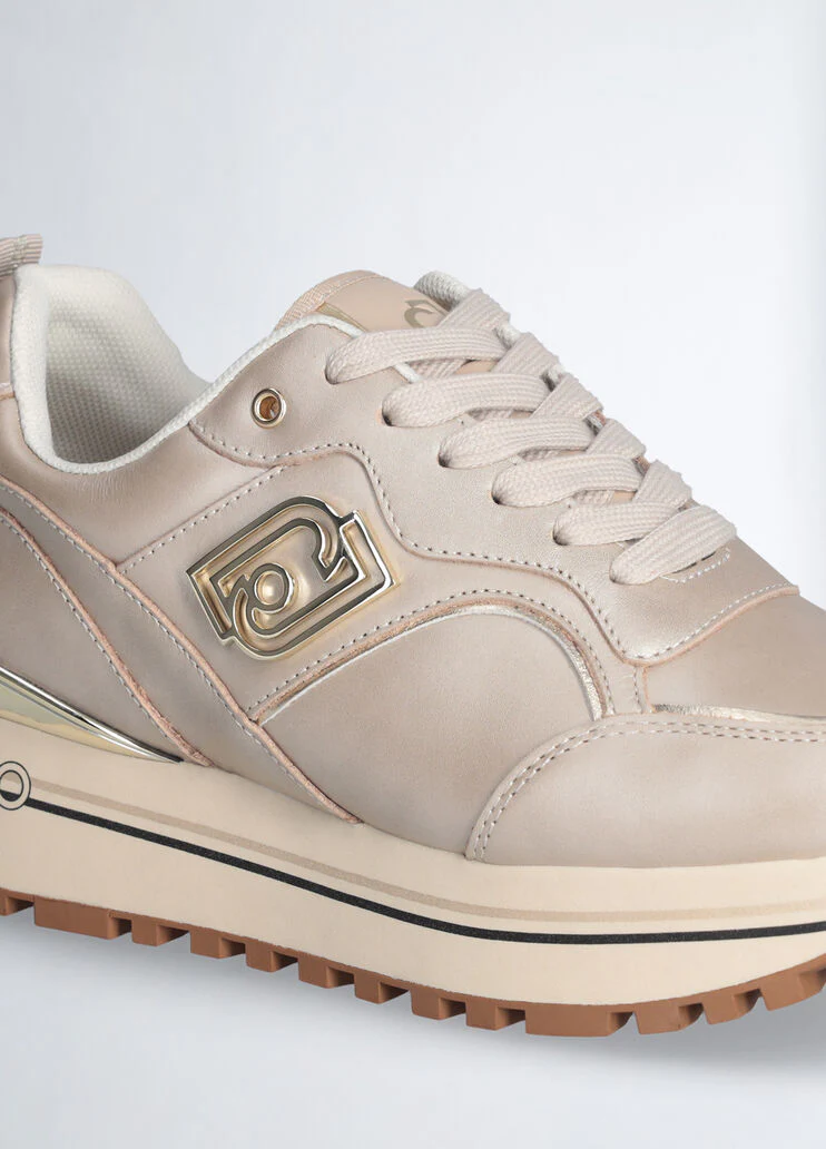 White metallic-effect leather sneakers