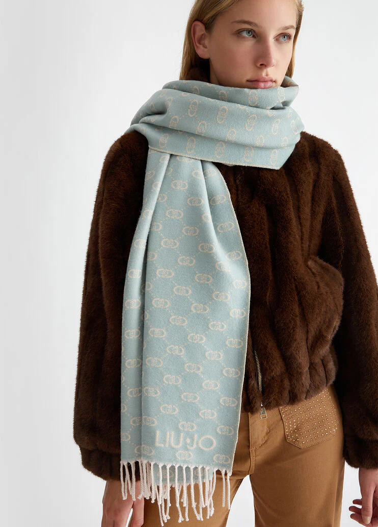 Stole with lurex jacquard logo