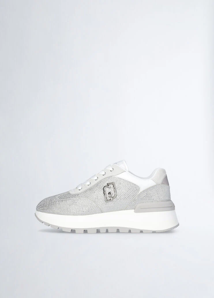 White sneakers with all-over rhinestones