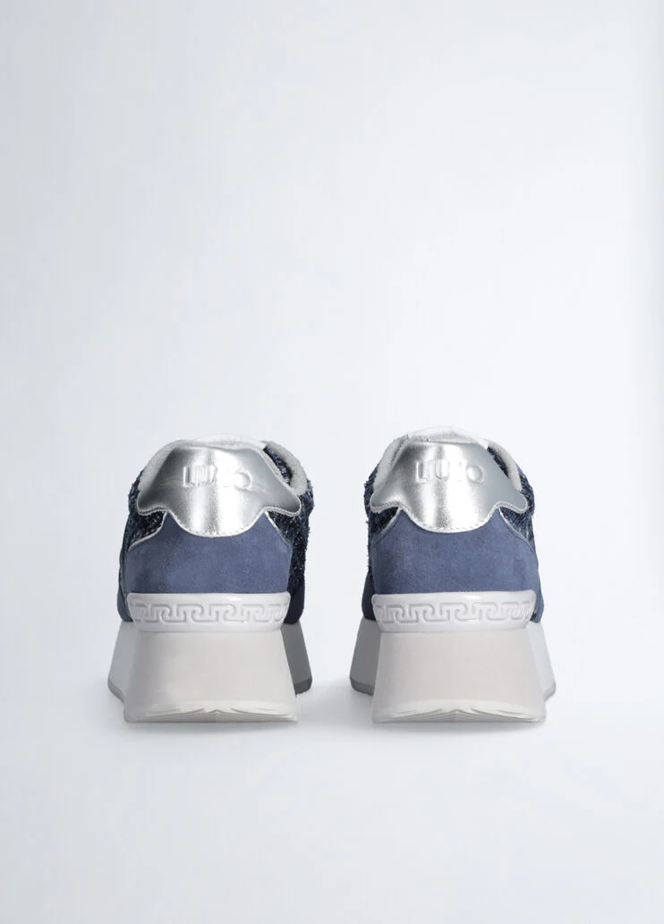 Blue tweed platform sneakers