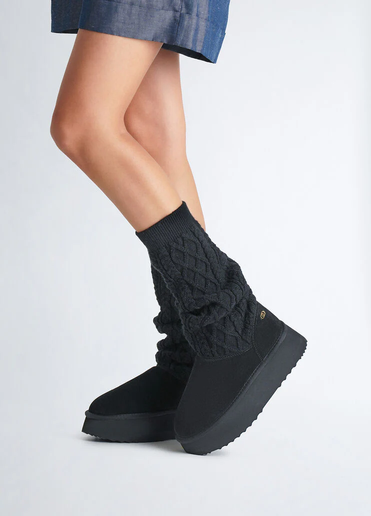 Knit platform boots