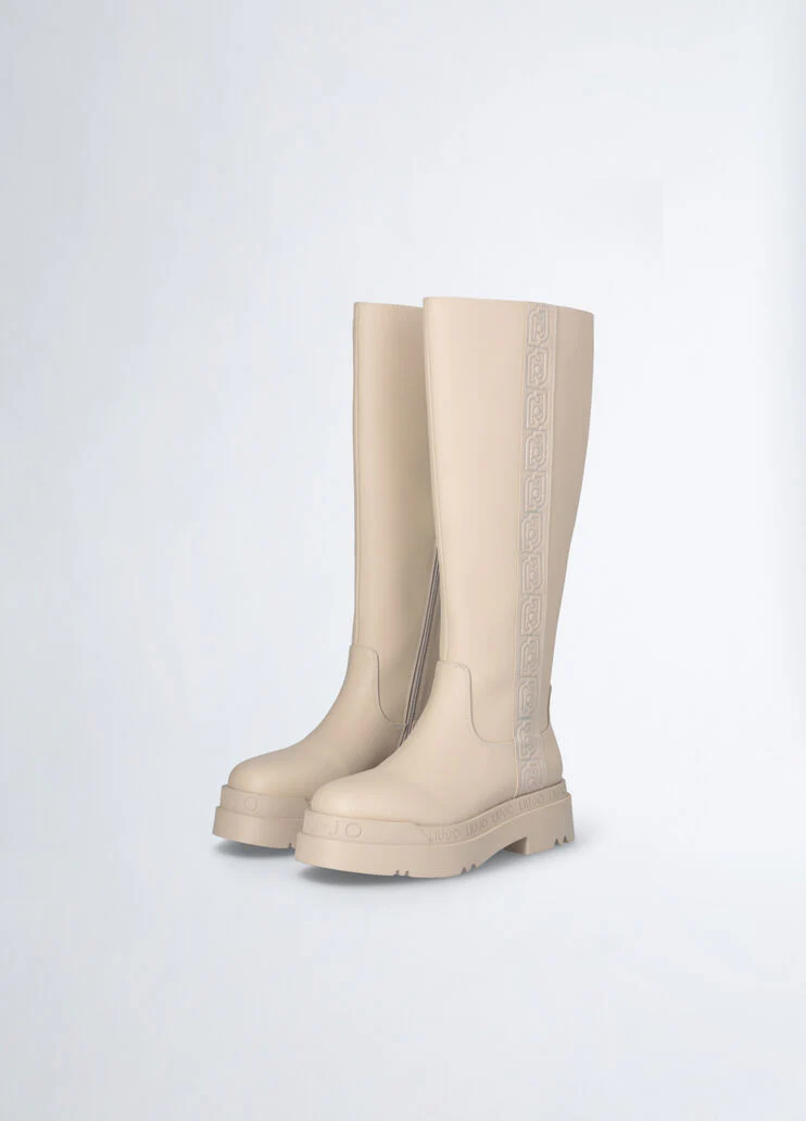 Beige platform boots with logo