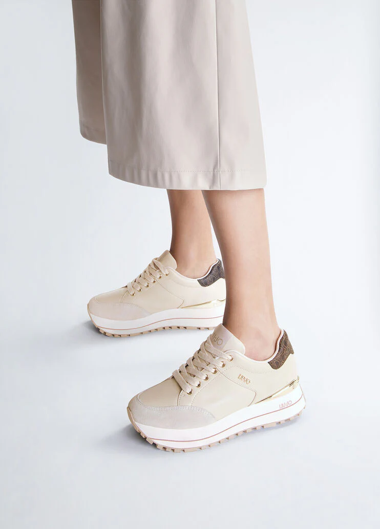Beige leather platform sneakers