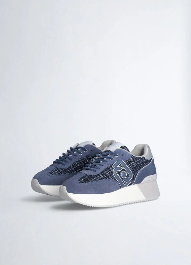 Blue tweed platform sneakers