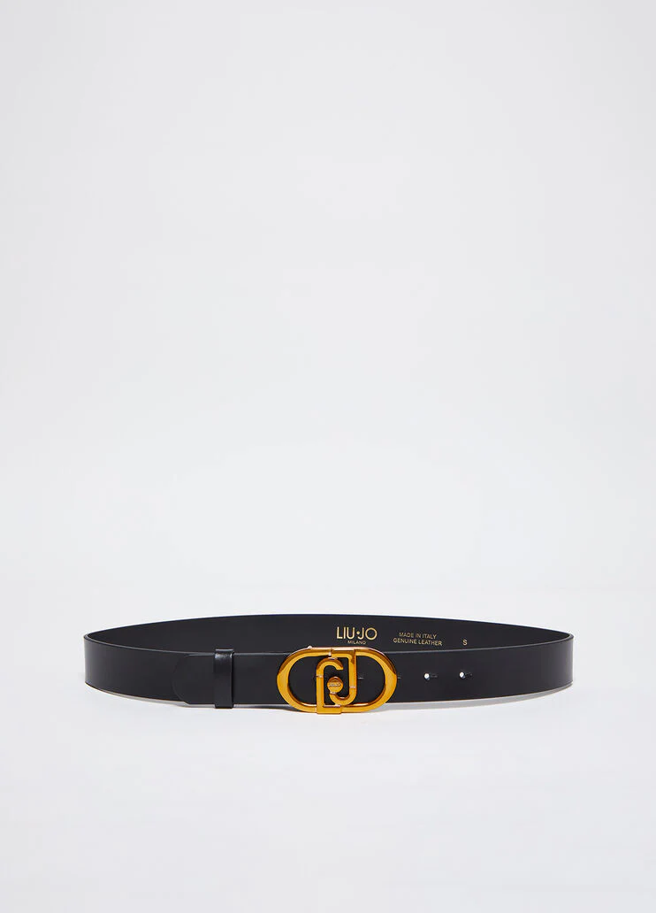 Leather belt with logo