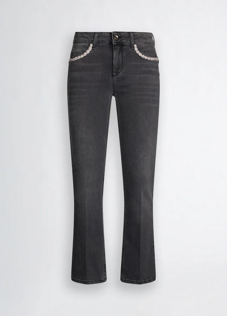 Black bootcut jeans with rhinestones