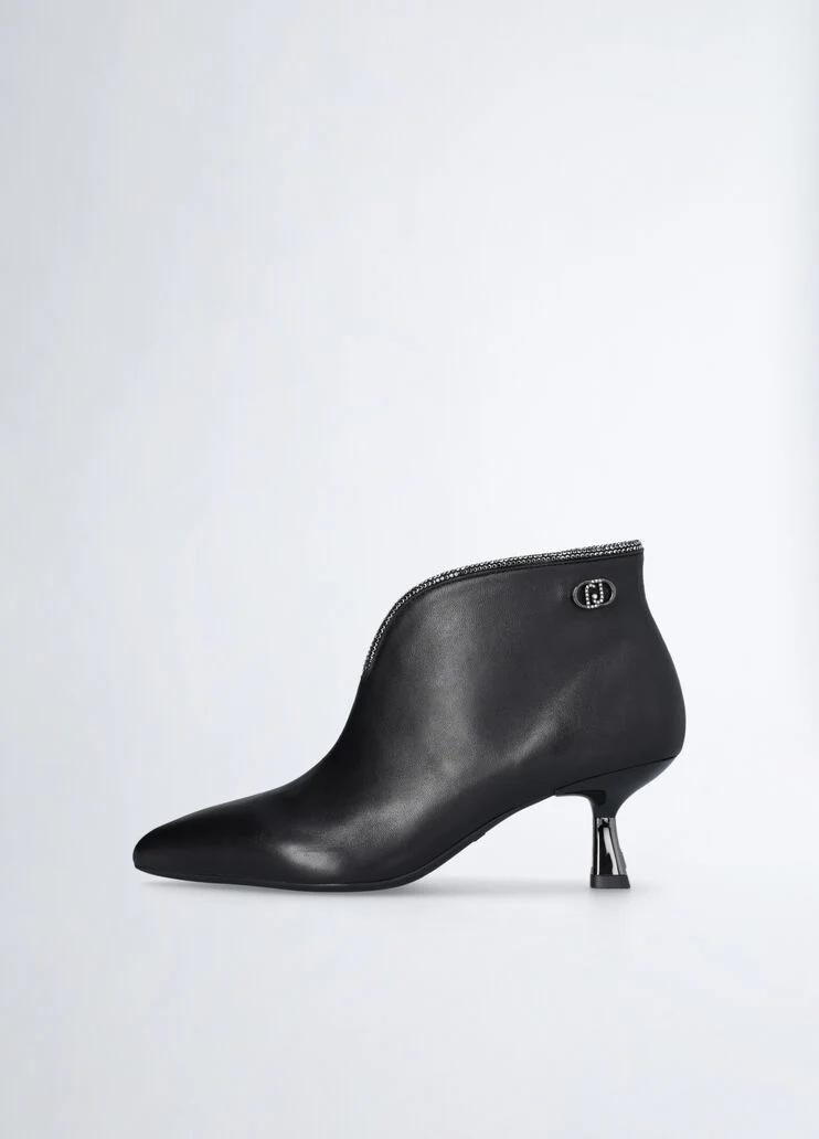 Leather ankle boots with rhinestones