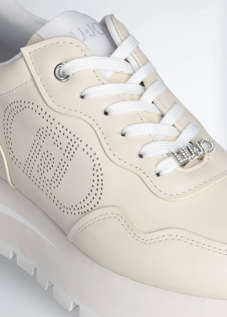 Leather sneakers with openwork logo