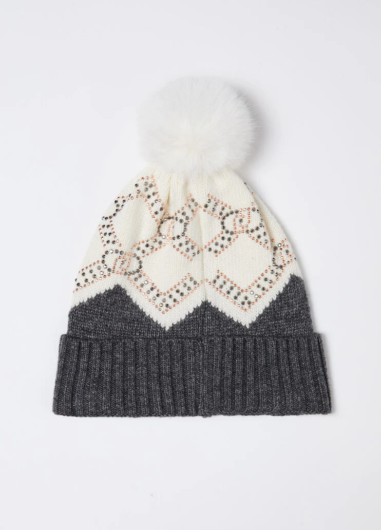 Wool-blend hat with pom-poms