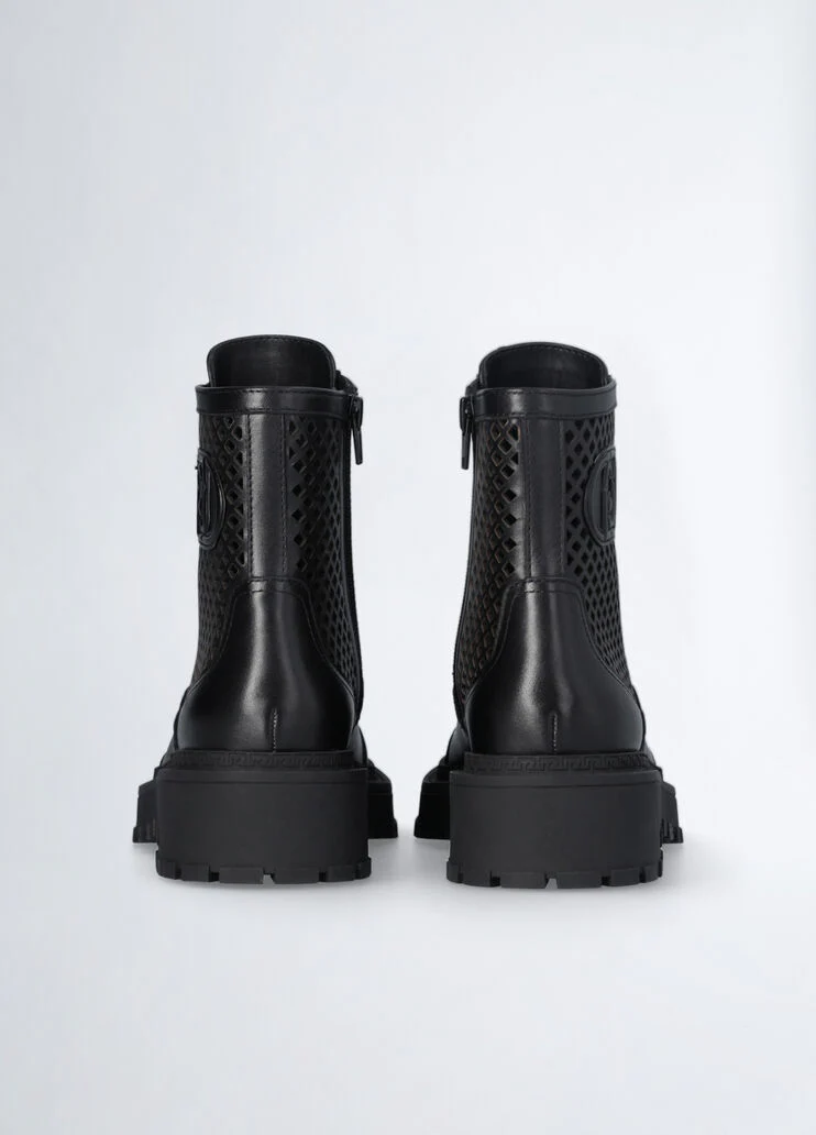 Perforated leather combat boots