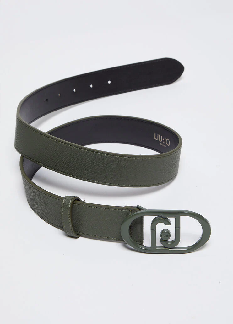 Belt with logo buckle