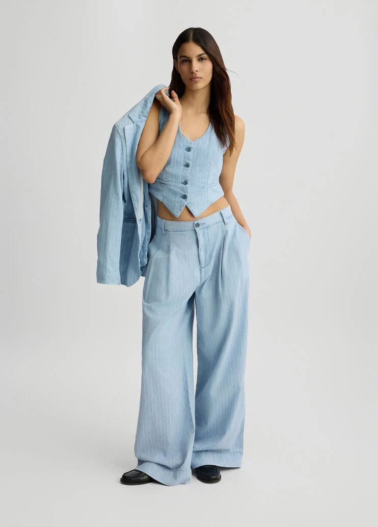 Pinstripe denim trousers