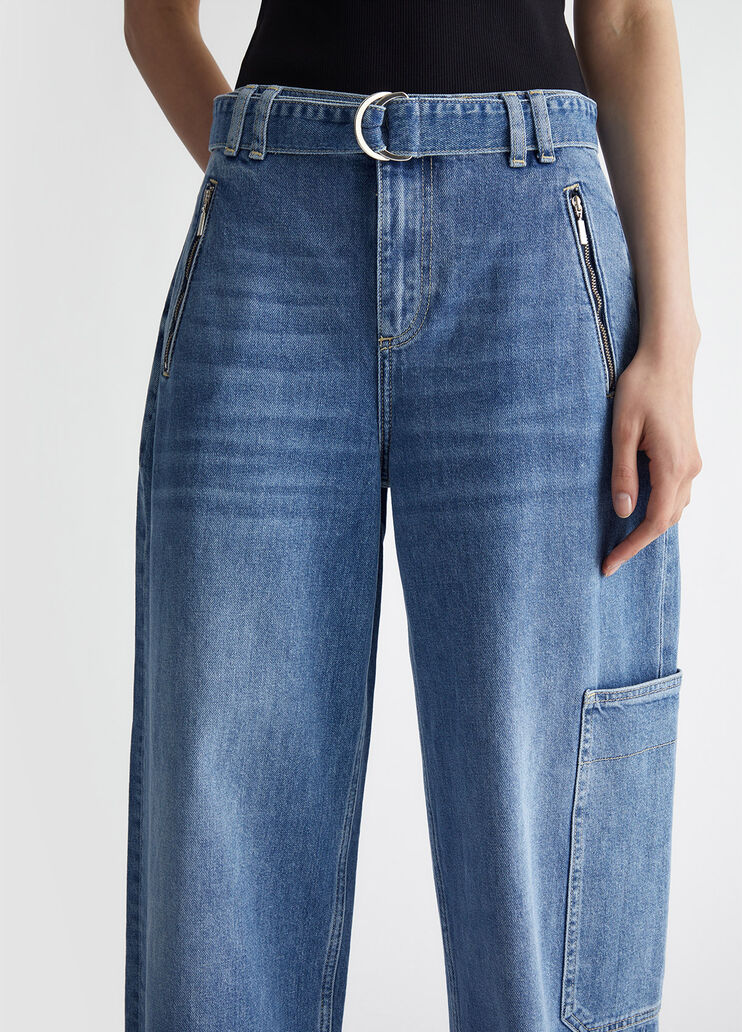 Flared cargo jeans with belt