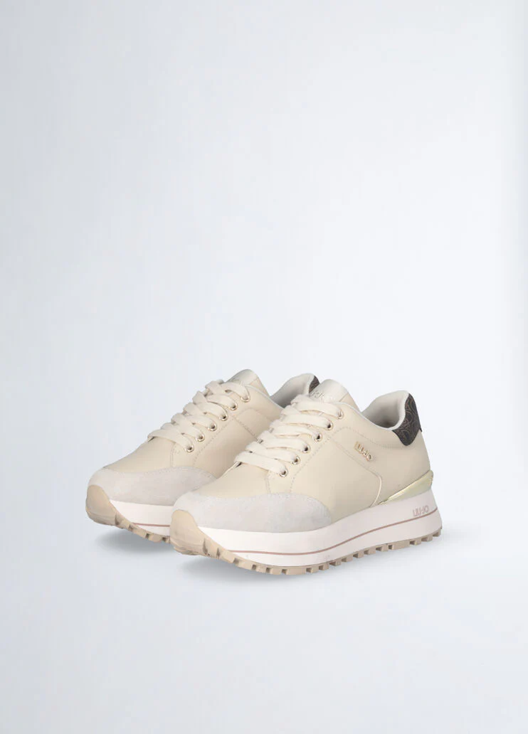 Beige leather platform sneakers