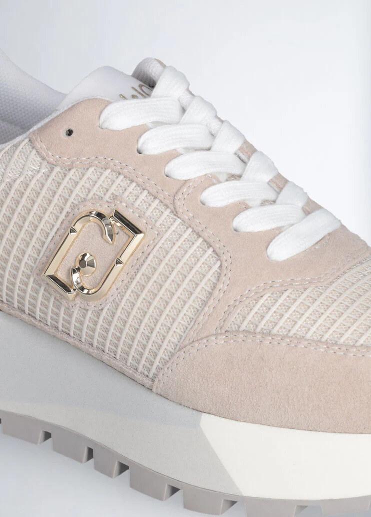 Suede and mesh platform sneakers