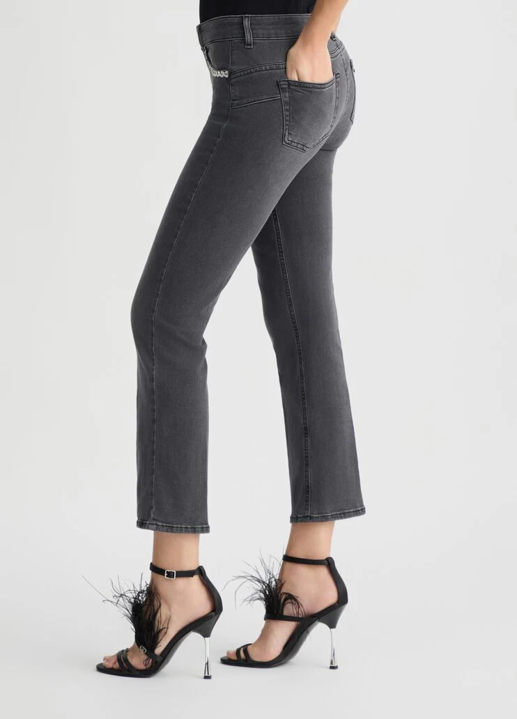 Black bootcut jeans with rhinestones