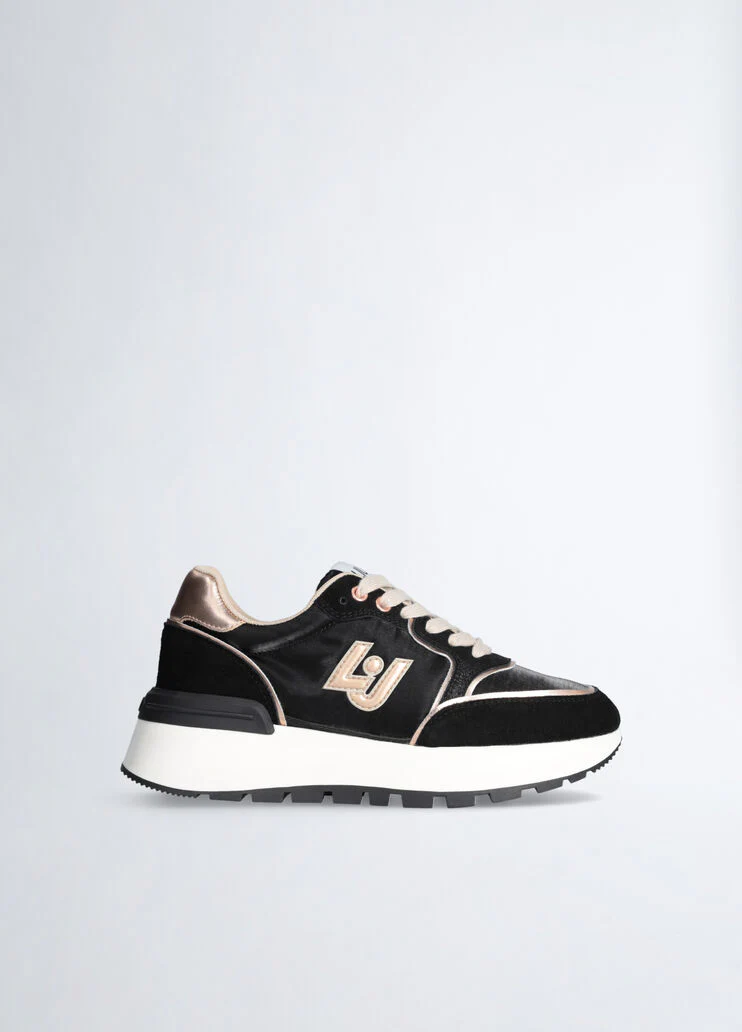 Suede and shiny nylon platform sneakers